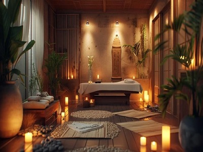 Cozy spa room with candlelight