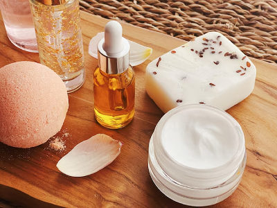 Natural skincare products on display
